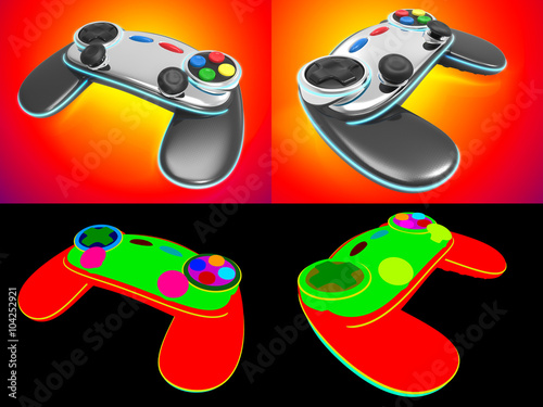 Computer generated Game controller concept design isolated on a warm color tone gradient with color id for fully edit content.