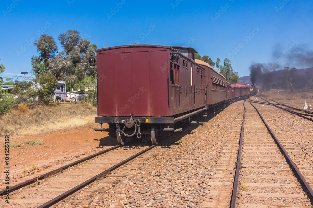A restored steam engine Locomotive still journeys in outback South Australia A restored steam engine Locomotive still journeys in outback South Australia