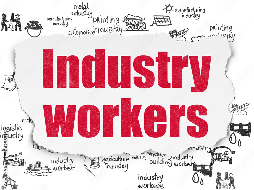 Fototapeta premium Manufacuring concept: Industry Workers on Torn Paper background