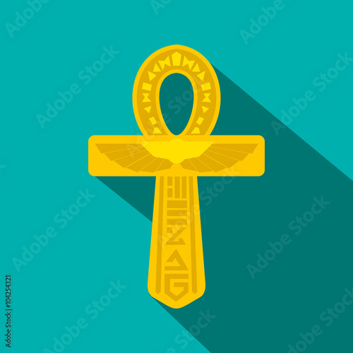 Gold Ankh Egypt icon, flat style 