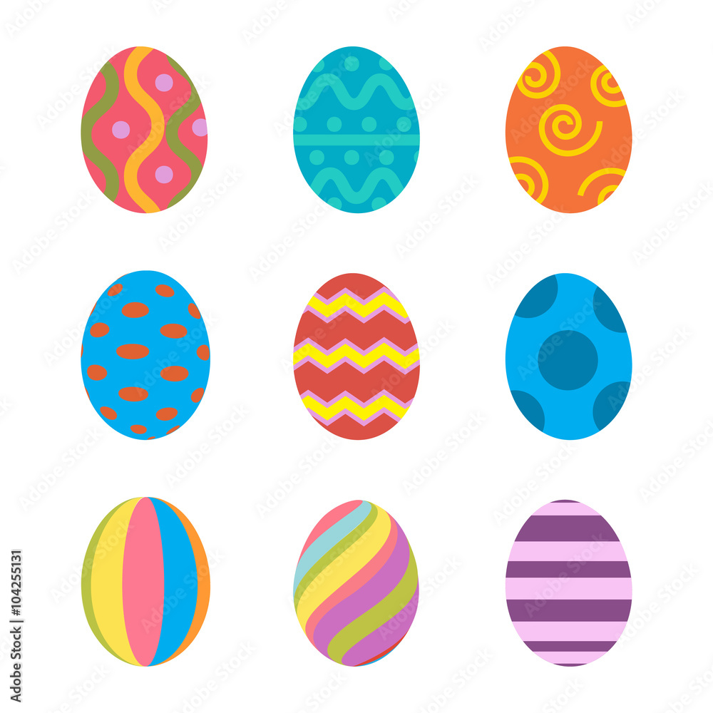 Easter eggs vector icons flat style. 