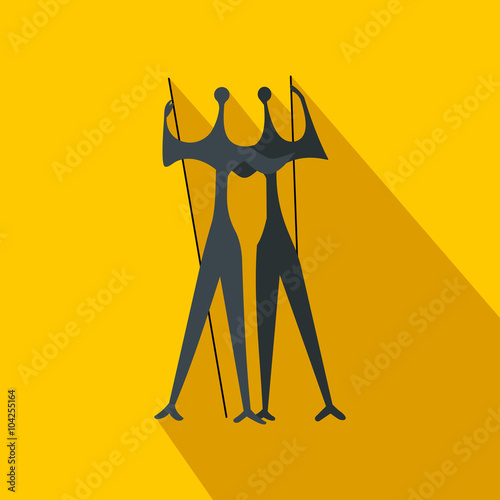Sculpture of Two Warriors by artist Bruno Giorgi, Brasili icon, flat style 