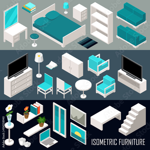 Vector isometric furniture set