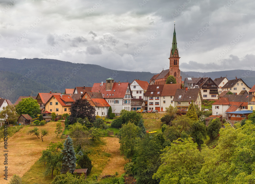  Beautiful panoramic view of the mountain village Bermersbach..Germany.Schwarzwald.