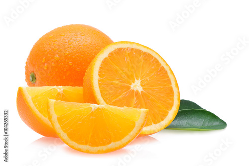 Orange fruit with drops isolated on white background