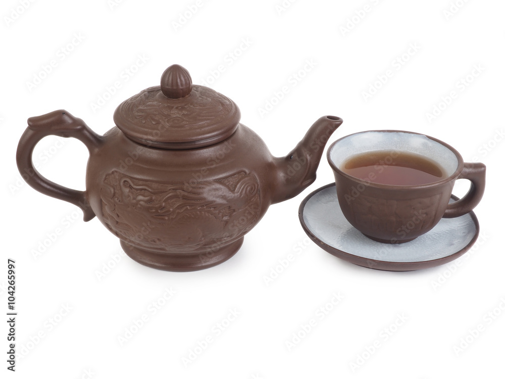 Chinese tea set isolated on a white background