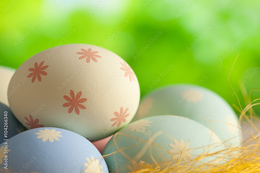 Easter eggs in the nest on nature background Easter eggs in the nest on nature background
