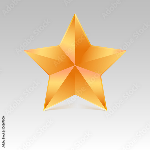 Five pointed star with shadow  yellow color.