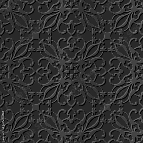 Seamless 3D elegant dark paper art pattern 080 Cross Vine Flower  