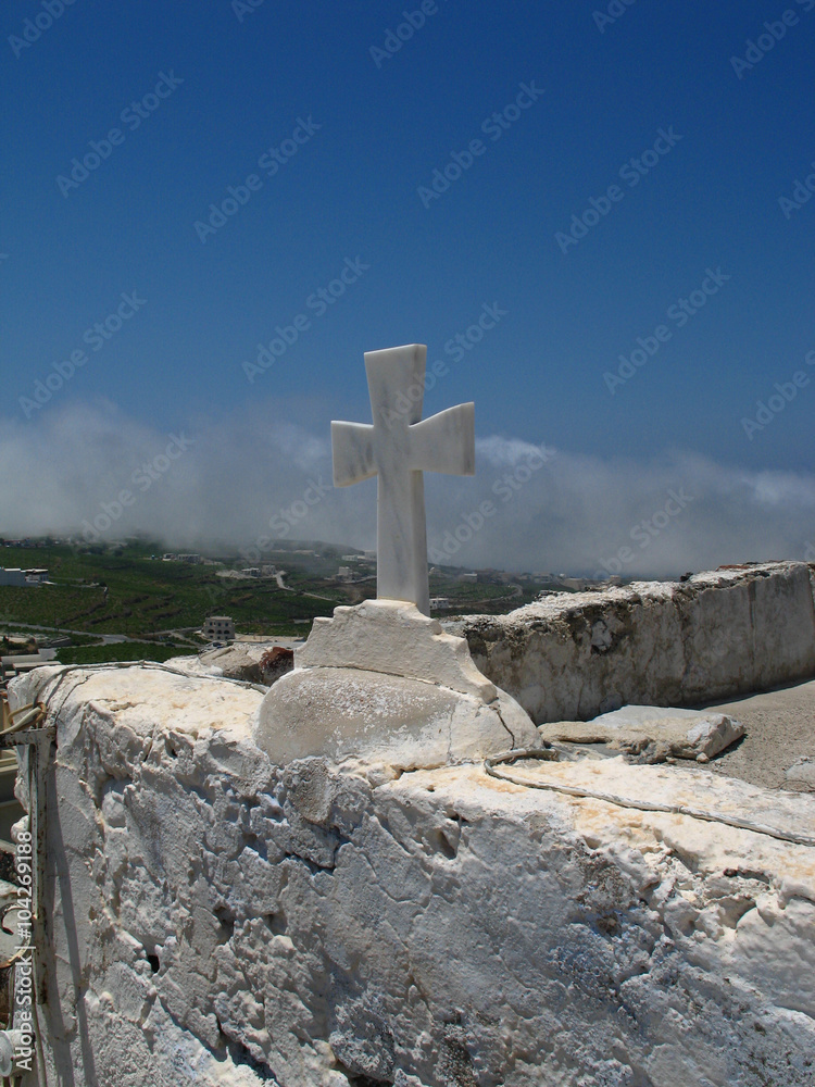 White cross in Santorini