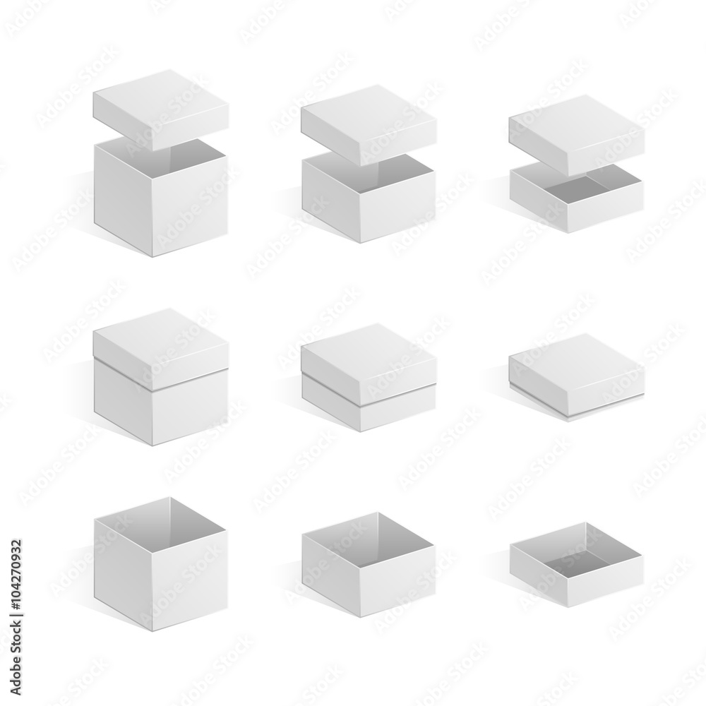 Set of white boxes.