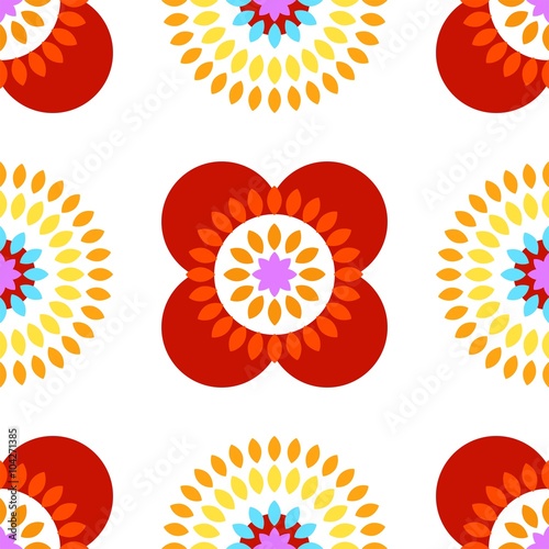 Ein frisches blumiges endloses Muster - Ornament mit bunten Blüten - Vorlage für Tapete Hintergrund und Druck - rot orange bunt