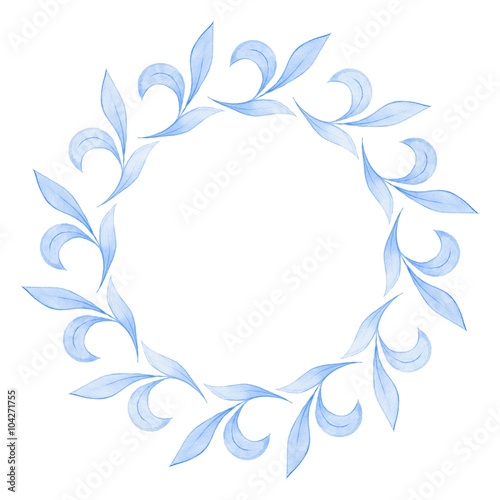 Pattern with blue leaves. Round frame for design cards 1