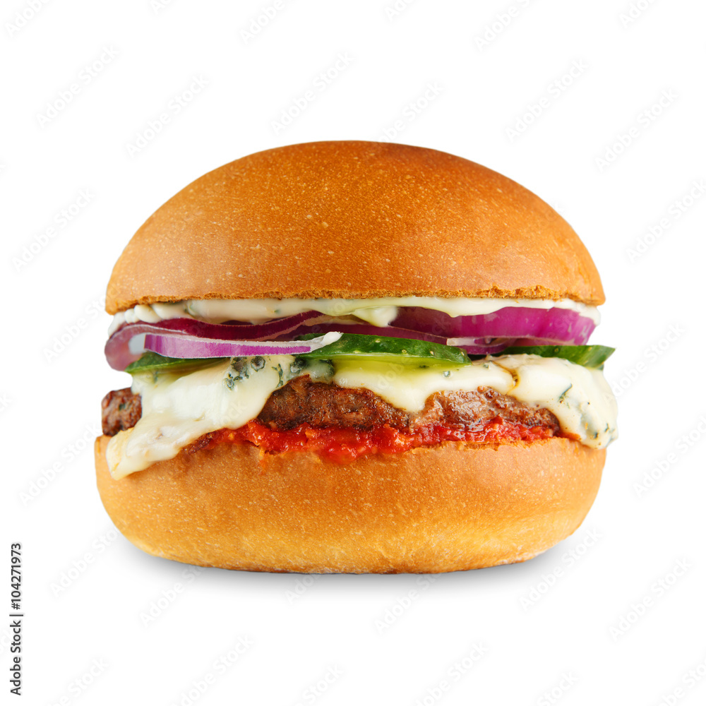 Tasty cheeseburger isolated at white background Tasty cheeseburger isolated at white background