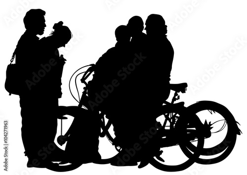 Cyclists bike and people on white background