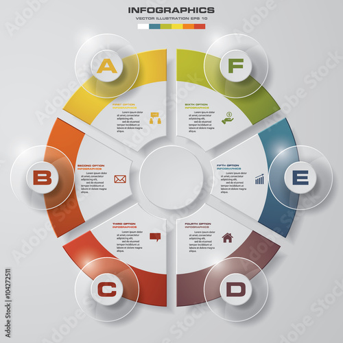 Template for diagram, graph, presentation and chart with 6 options, parts, steps or processes. Vector infographic