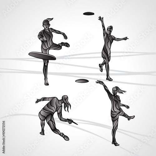 Set of 4 Female players are throwing flying disc