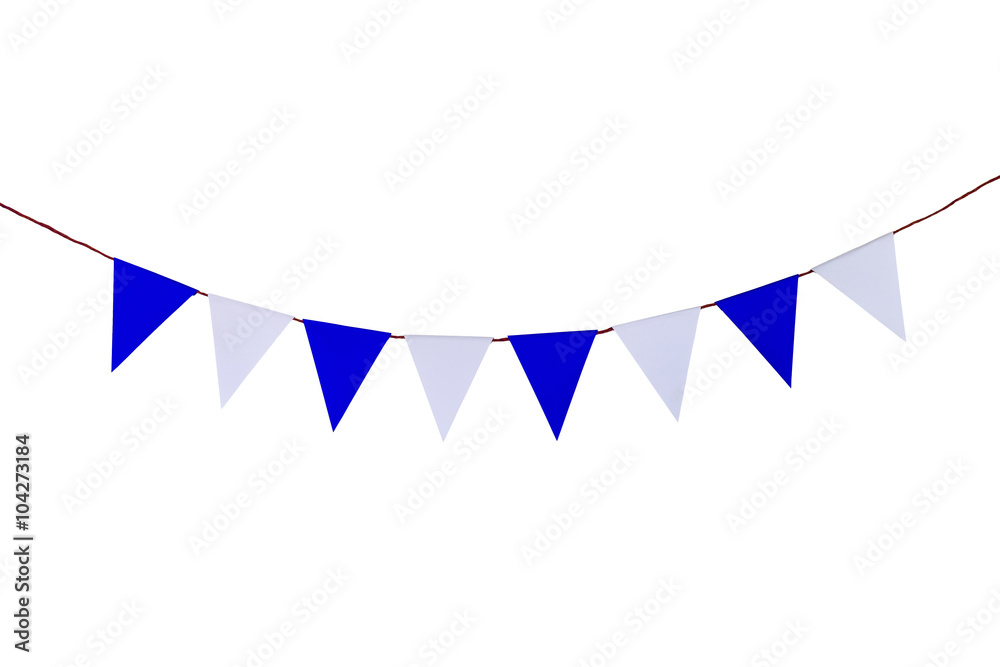 Fototapeta premium Triangle papers hanging on the rope.On the white background.