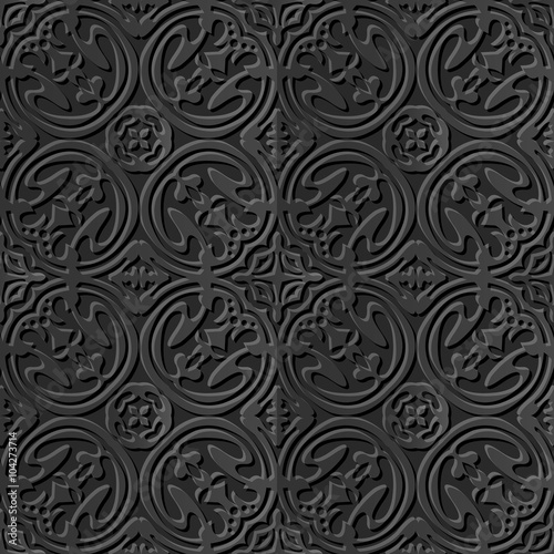 Seamless 3D elegant dark paper art pattern 084 Round Cross Kaleidoscope 