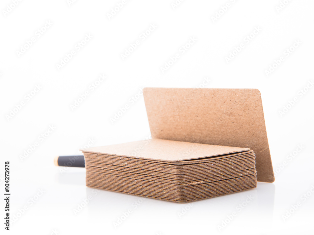 Obraz premium Stack of blank business card on white background.