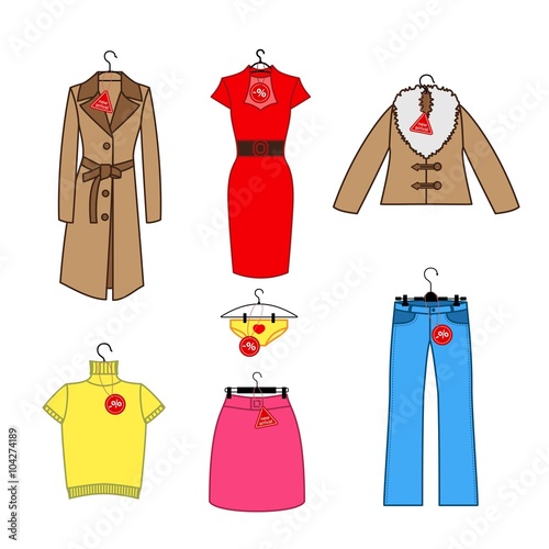 Set of vector icons of women's clothes 