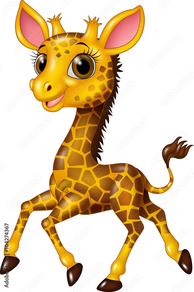 Fototapeta premium Cartoon baby giraffe running isolated on white background