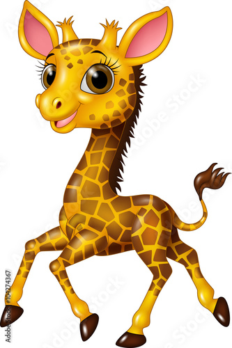 Cartoon baby giraffe running isolated on white background