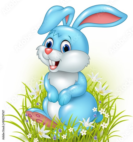 Cartoon rabbit on grass background