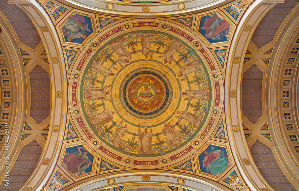Paris - The fresco from cupola of Saint Francois Xavier church