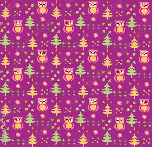 Seamless retro colourful owl bird pattern for kids © diavolessa