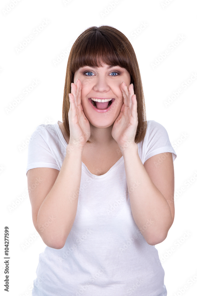 young beautiful woman loud screaming or calling out to someone i young beautiful woman loud screaming or calling out to someone i