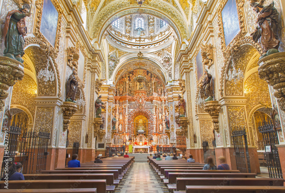 GRANADA, SPAIN - MAY 29, 2015: The baroque nave of church Igleisia Nuestra Senora de las Angustias.