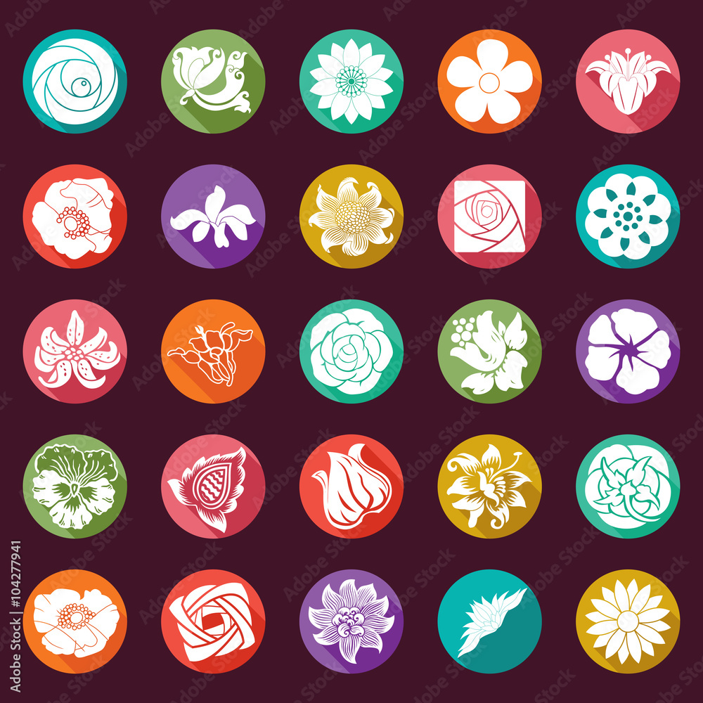 25 vector modern flowers icons - sets