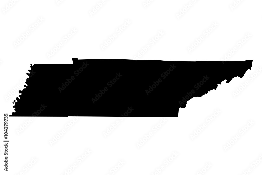 Naklejka Tennessee czarna mapa na białym tle wektor