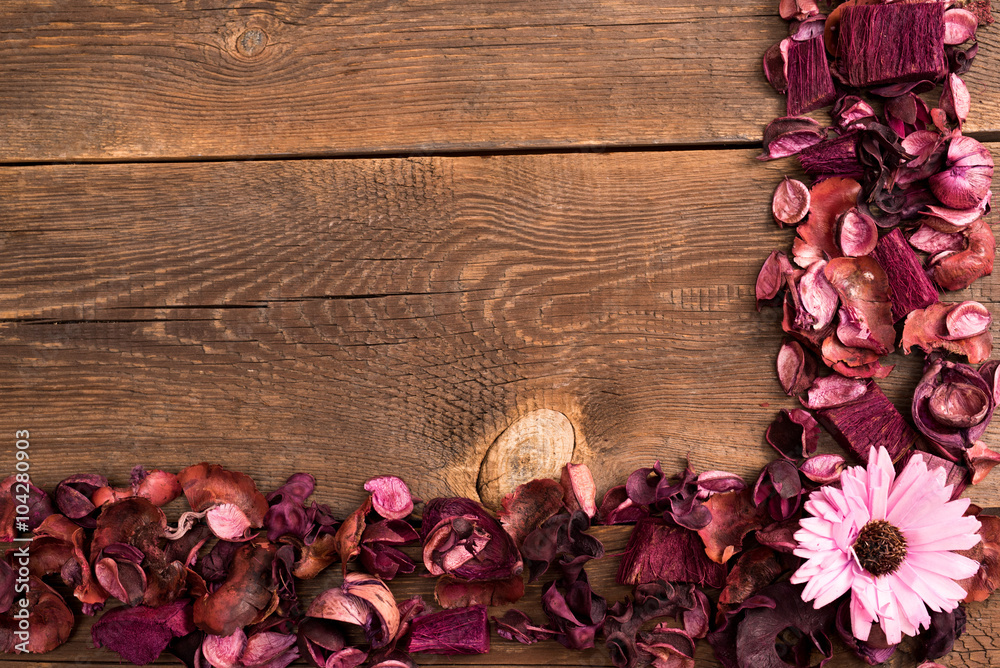 dried flowers on the wooden old table