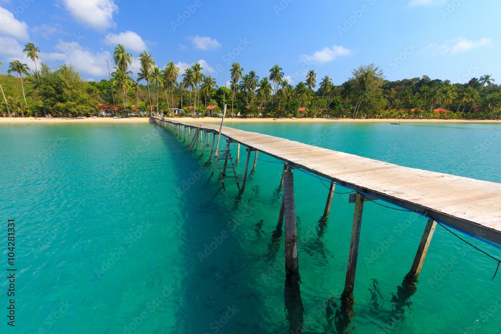 Wooden pontoon in tropical sea