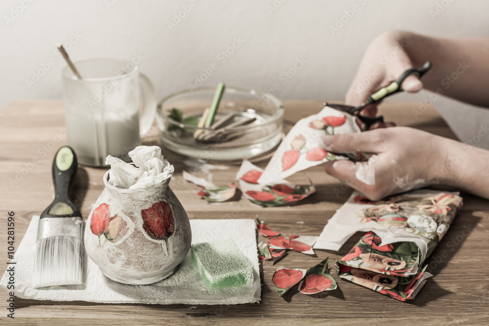 Tools for Decoupage on the Working Table Like Small Sponges Brush Stock  Image - Image of flowers, working: 98241149