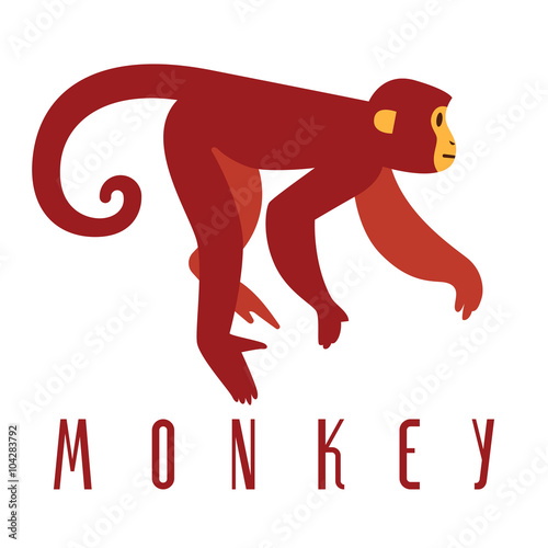 monkey cute red logo. flat animal character.