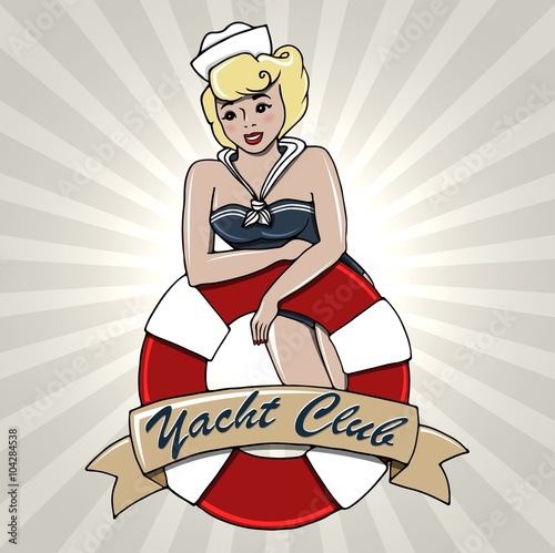 Vector illustration of vintage design. Yacht Club.