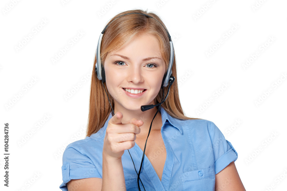 Woman support phone operator in headset Woman support phone operator in headset