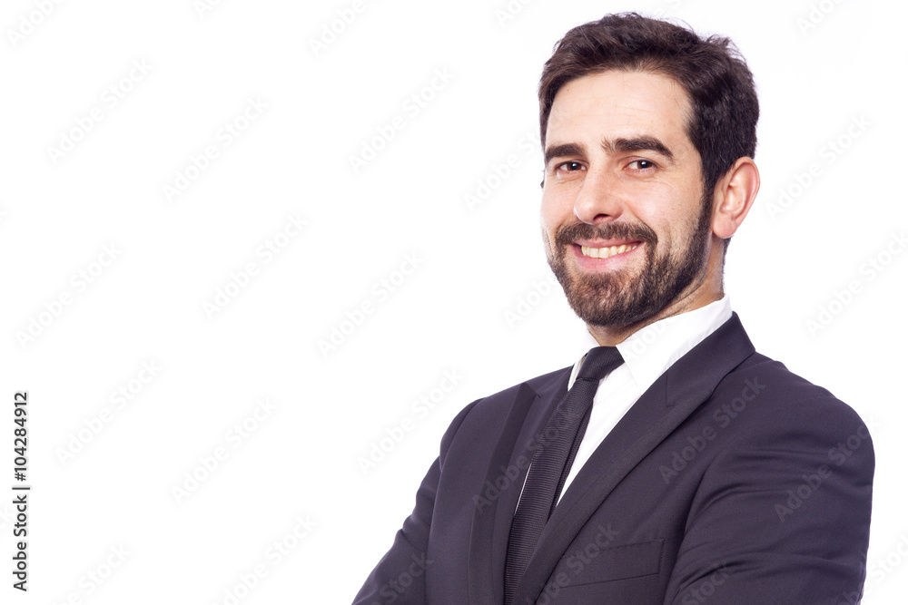 Portrait of a happy smiling business man, isolated on white back Portrait of a happy smiling business man, isolated on white back