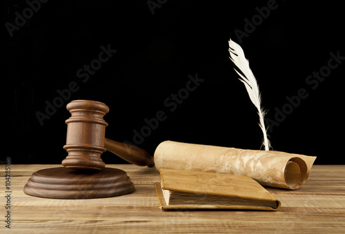 books and wooden gavel