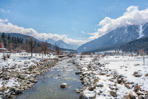Scene of valley in Pahalgam in winter