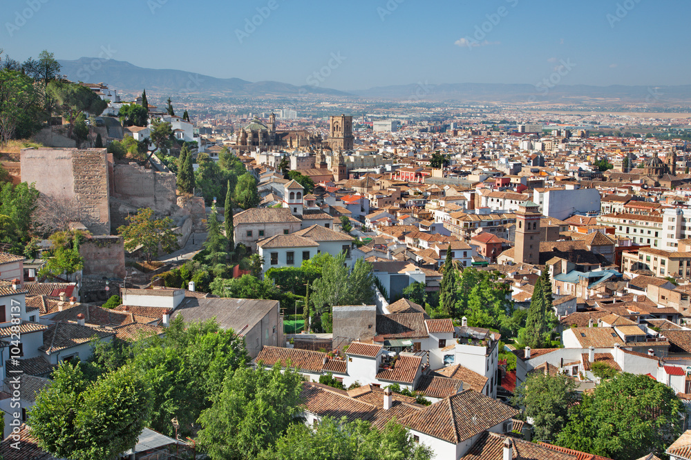 Granada - The outlook over the town with the Cathedral