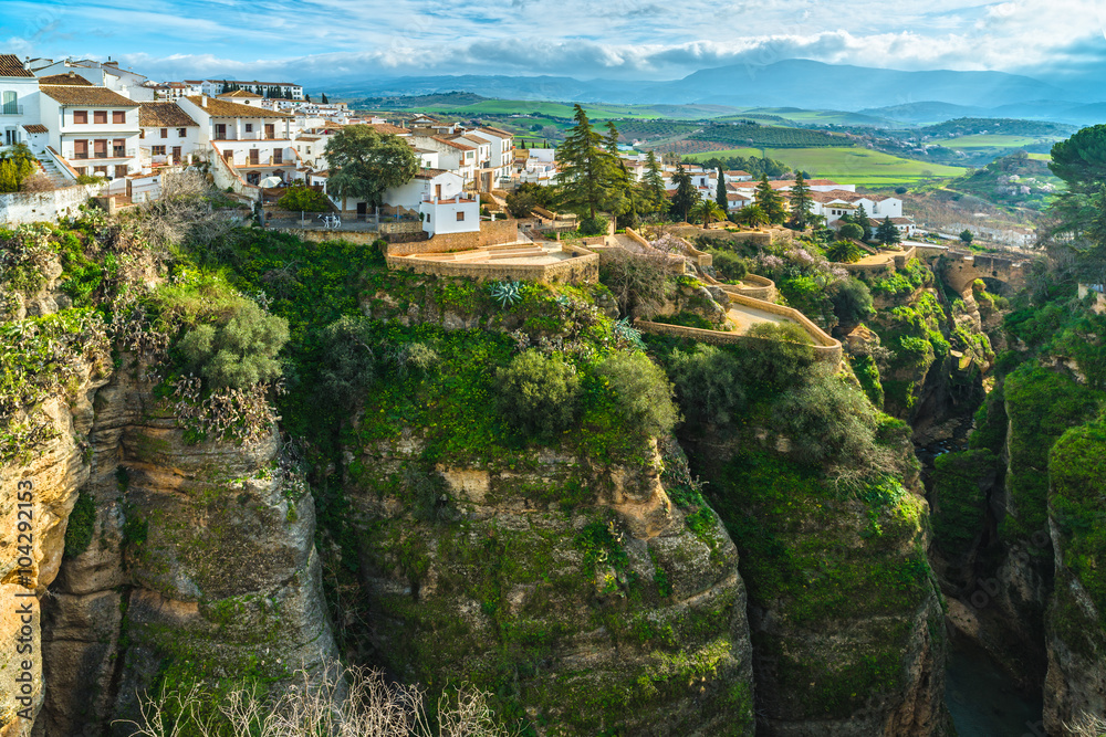 Ronda, old town cityscape on the Tajo Gorge. Andalusia. Spain
