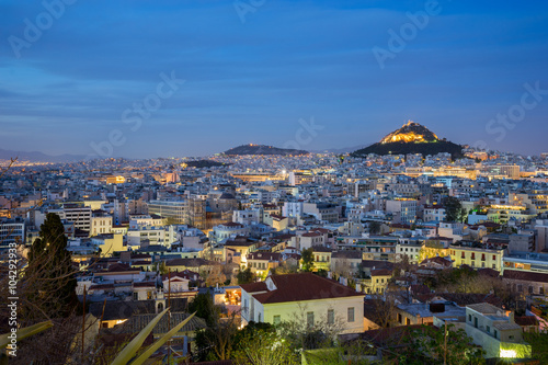 Cityscape of Athens city in Greece at the sunset