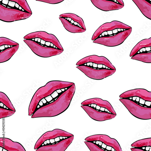 Seamless pattern parted lips on a white background