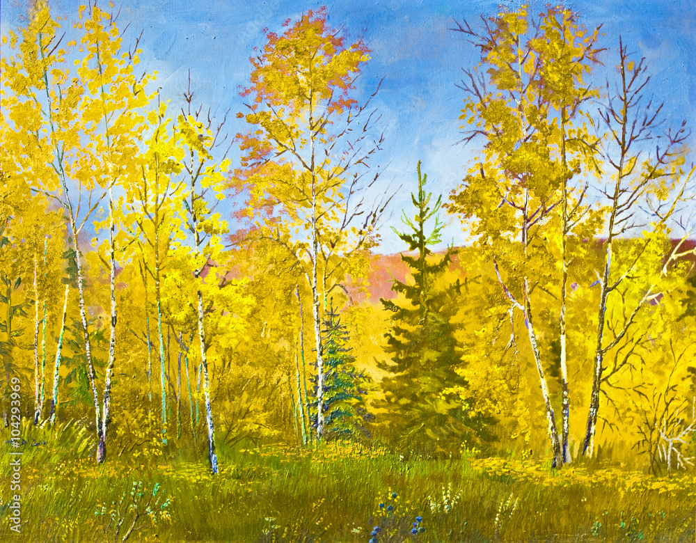 Fototapeta premium Autumn landscape, oil painting