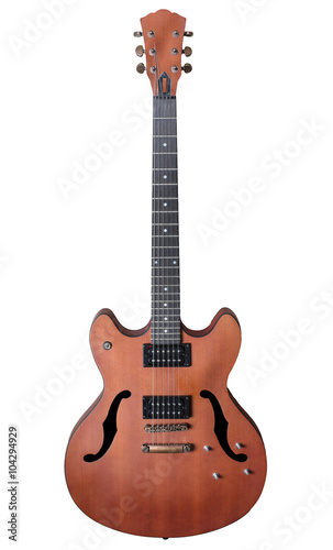 Hollow body electric guitar with humbuckers. Isolated white background