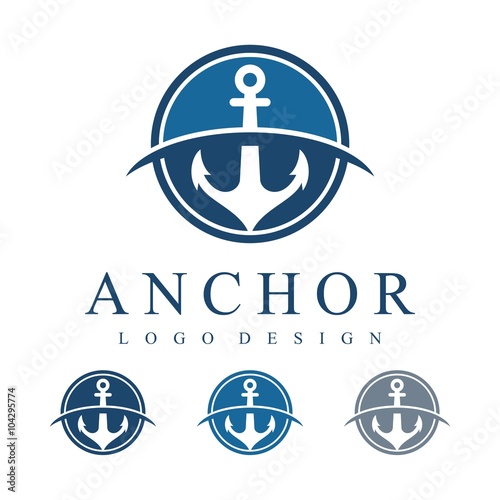 Circle Anchor Under The Waves Vector Logo Design photo